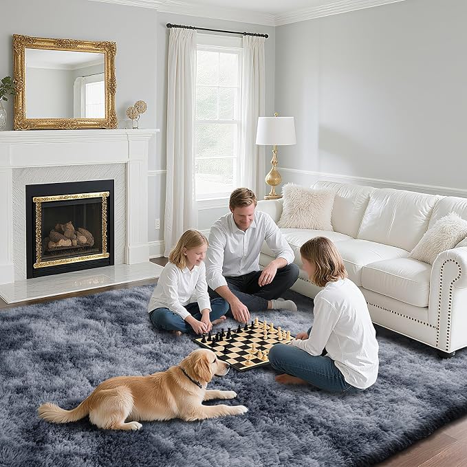 Fluffy Rug Shag Area Rug, Mottling Dark Grey 2x4 Area Rugs - Image 5