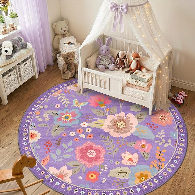 RELEANY Floral 8ft Area Rugs Washable Print Boho Cute Carpet Non Slip Flower - Image 2
