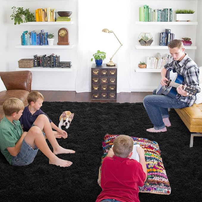 ISEAU Black Rug Super Soft Shaggy 4x6 Feet Rugs - Image 4