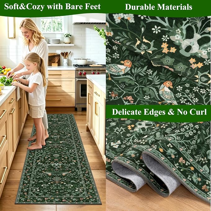 HEBE Washable Hallway Runner Rug 2'x 8' Non Slip Kitchen Rugs Runner, Low Pile - Image 5