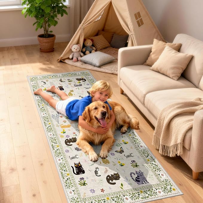 2x8 Washable Rug Runner, Non Slip Low Pile Hallway Cat Runner Rug, Stain - Image 5