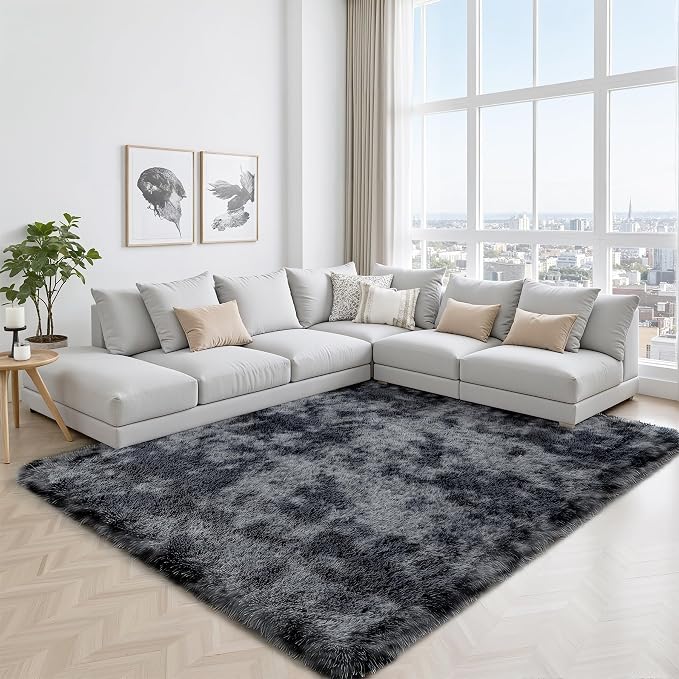 Area Rug for Living Room Bedroom: 4x6 Black Grey Soft Fluffy Shag Upgrade - Image 7