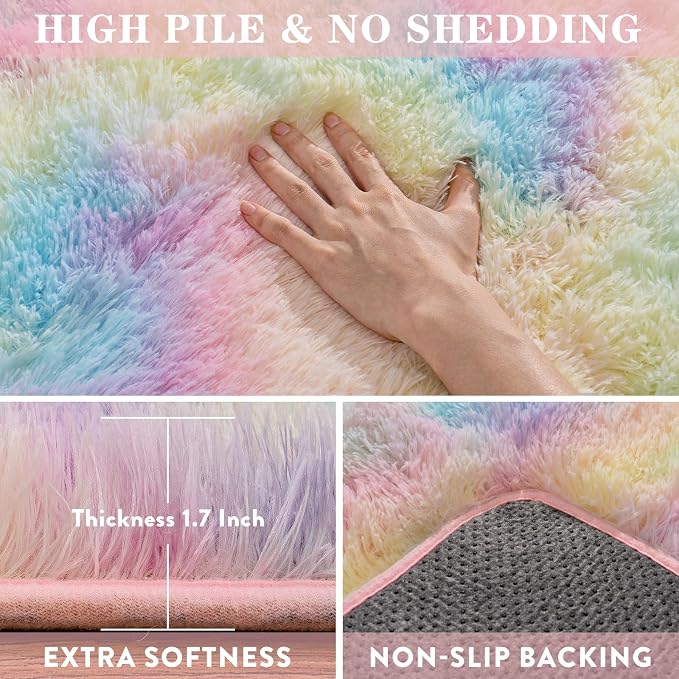 WISH TREE 8x10 Fluffy Rainbow Rug - Image 4