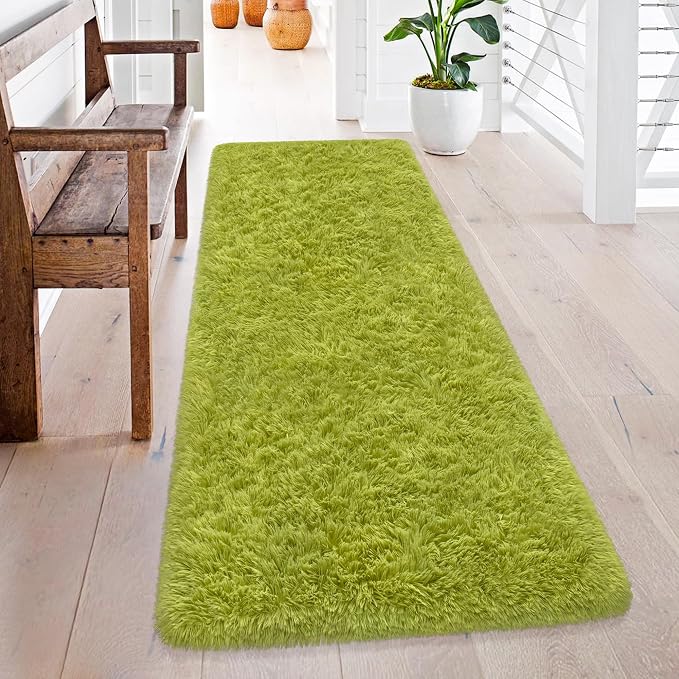 Soft Grass Green Fluffy Rug for Bedroom Living Room, 2x6 ft Fuzzy Green Shag - Image 4