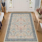 Boho Natural Red Blue 3x5 Entryway Rug, Washable Mudroom Area Rug, Modern by HazoHaus