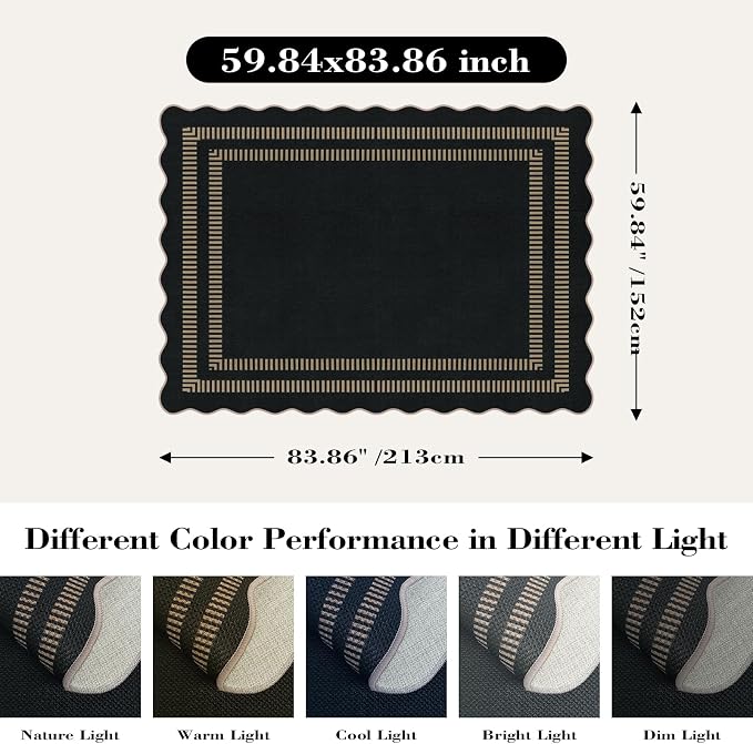 Scalloped Modern Easy Jute Carpet, 5x7 Outdoor Patio Washable Area Rug - Image 2