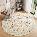 Unirea 4x4 Beige Cat Round Area Rugs, Washable Soft Non Slip Circle Rug - Image 9