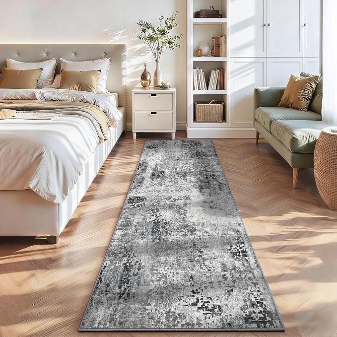 2x10 Grey Rug Runners for Hallways Kitchen Runner Rug Non Slip Washable Black - Image 3