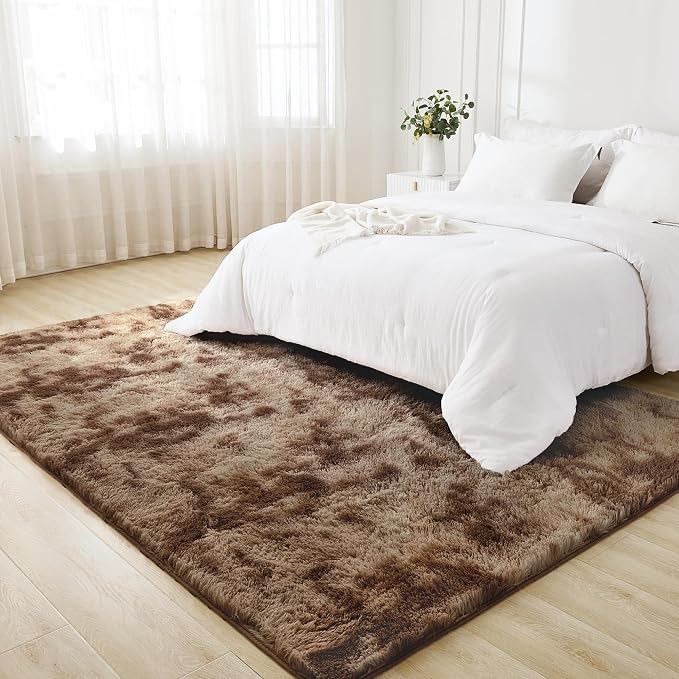 Litanika 4x6 Shag Area Rug for Living Room Bedroom, Tie-Dyed Brown High Pile - Image 3