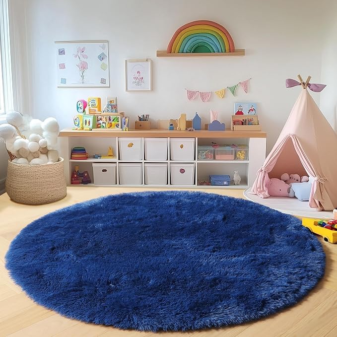 ONASAR Navy Blue Round Area Rugs 5ft, Soft Bedroom Circle Rug Floor Mat - Image 6