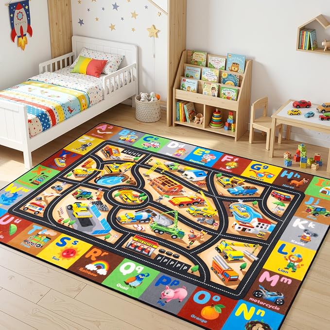 Construction Site Play Rug for Kids, Car Play Mat - Image 4