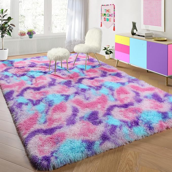 PAGISOFE Rainbow Purple Rugs for Girls Bedoom 5x7 Ft, Fluffy Cute Colorful - Image 7