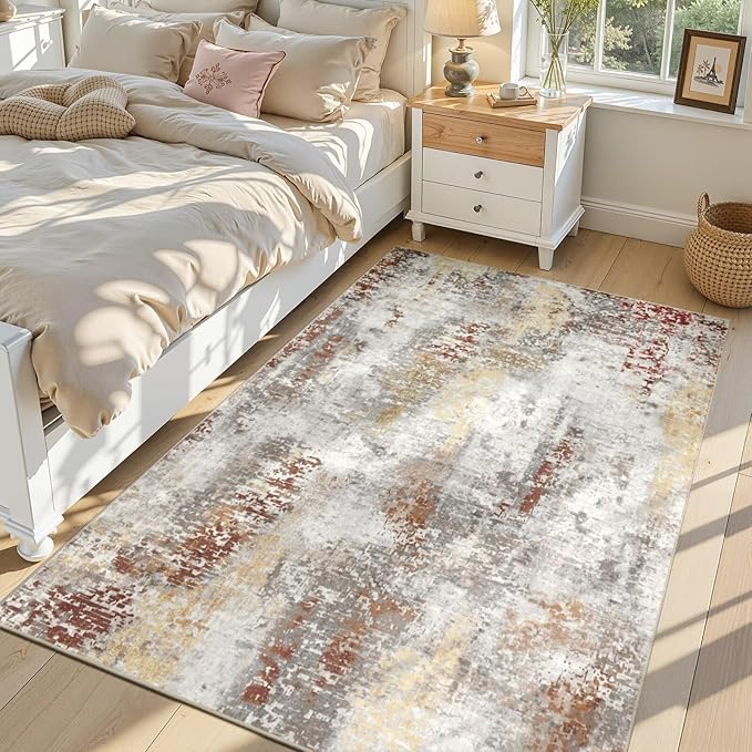 Toneed Abstract Area Rug Modern Washable Rug Soft Non Slip Rug Low Pile by Toneed