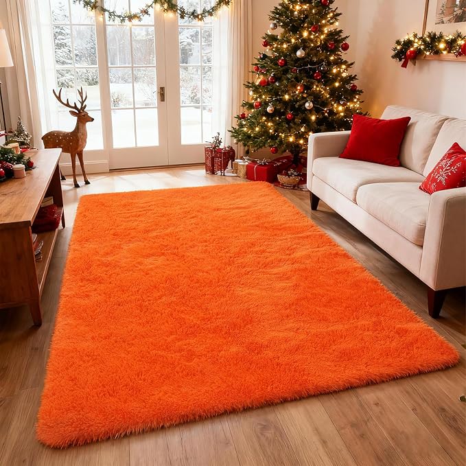 Orange Shag Area Rugs for Bedroom Living Room, 6X9 Ultra Soft Fluffy Area Rugs by Boshengya