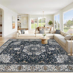 Area Rug 9x12 Washable Rug, Vintage Boho Medallion Rugs Non-Slip Soft Low Pile by VECARF