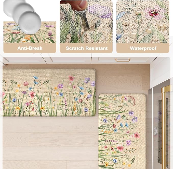 KIMODE Anti Fatigue Mats for Kitchen Floor 17"x59"+17"x29", Farmhouse Floral - Image 6