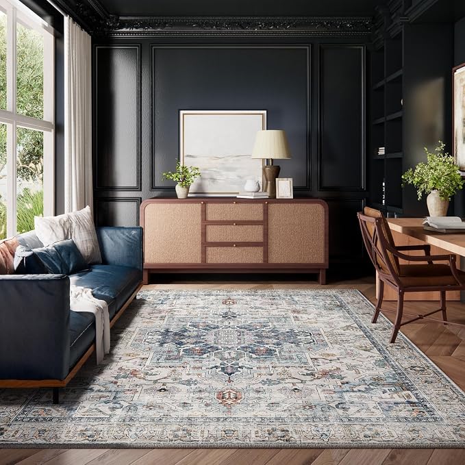 10x14 Area Rugs for Living Room: Washable Bedroom Rug Boho Vintage Rugs Stain - Image 7
