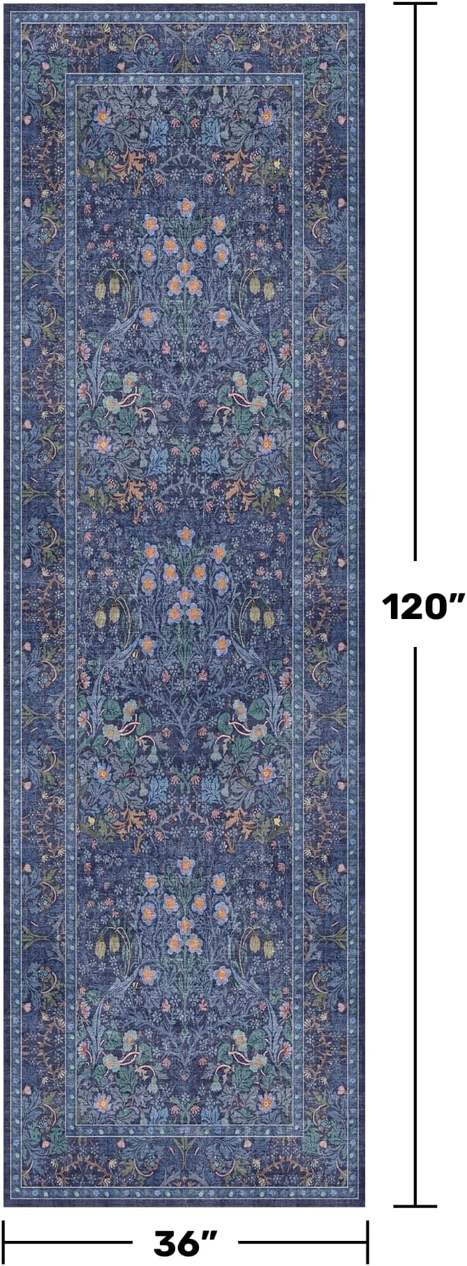 Dark Blue 3x10 Extra Long Wide Runner Rug - Image 2