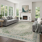 DCX Green 8x10 Area Rug, Machine Washable Non Slip Stain Resistant Vintage Rug - Image 2