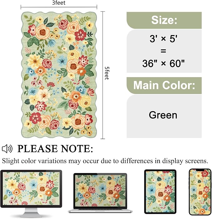 DUKINO 3x5 Area Rug, Floral Non-Slip Indoor Washable Rug - Image 2