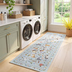 Unirea 2.6x8 Blue Grey Cat Runner Rug, Washable Non Slip Botanical Rug - Image 9