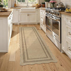 LIVEBOX Scalloped Washable 2x6 Kitchen Runner Rug, Easy Jute Geometric Tan Rugs - Image 2
