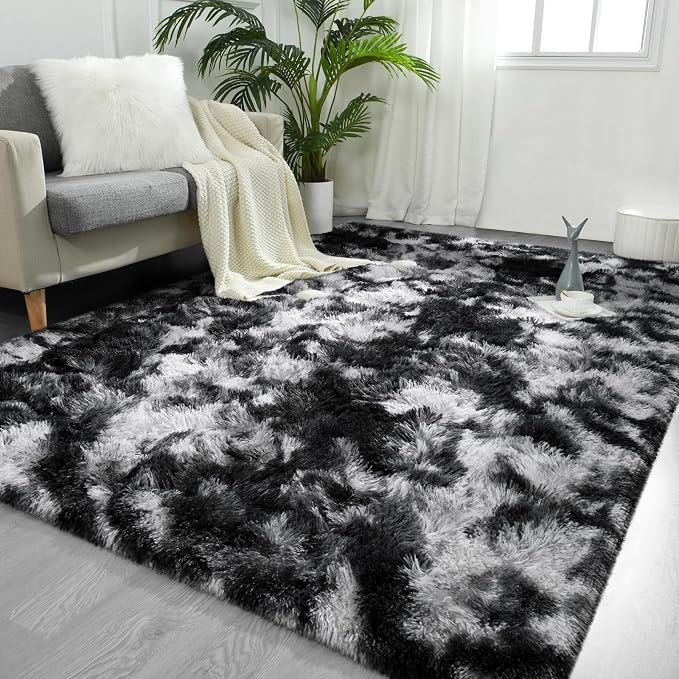 FlyDOIT Large Area Rugs for Living Room, 5x8 Feet Tie-Dyed Black and White by FlyDOIT