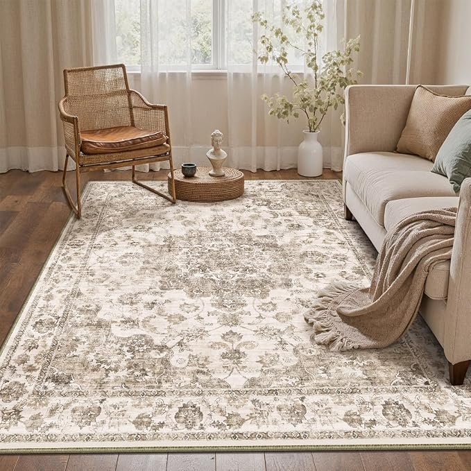 4x6 Washable Neutral Area Rug Brown Vintage Entryway Office Carpet Non-Slip by WondRg