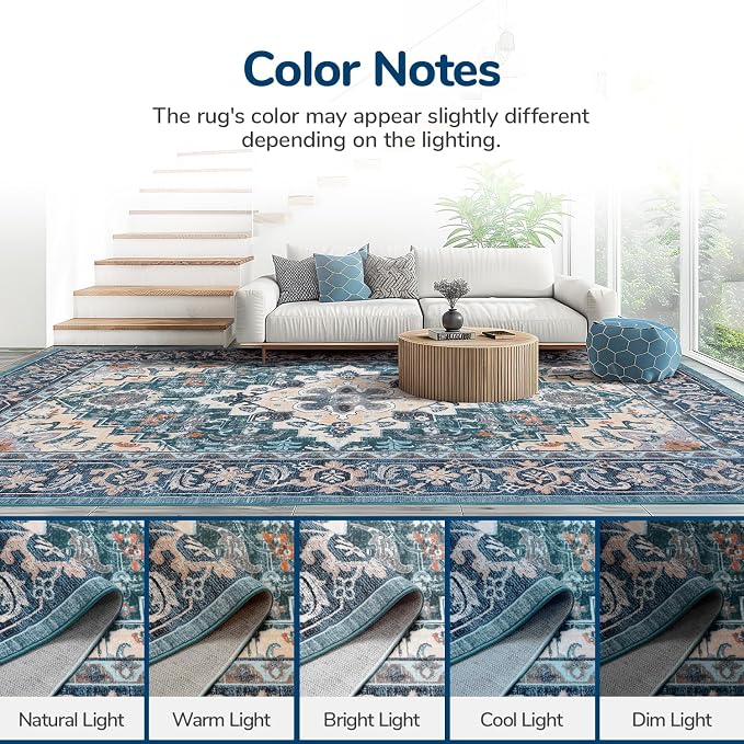 Lessymo 9 x 12 Area Rugs for Living Room, Machine Washable Area Rugs Boho Faux - Image 9