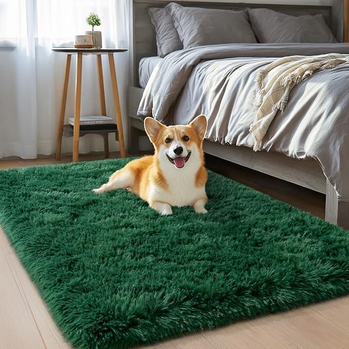 qulint Green Rug for Bedroom, Soft Fluffy 2x3 Area Rug for Living Room Shag - Image 2