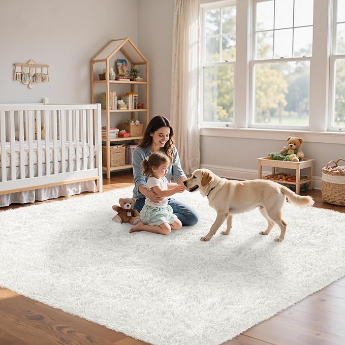 5x7 Area Rug for Living Room:Ultra Soft Fluffy Shag White Rugs, Large Fuzzy - Image 9