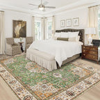 Area Rug 8x10 Washable Rug, Vintage Boho Medallion Rugs Non-Slip Soft Low Pile - Image 2