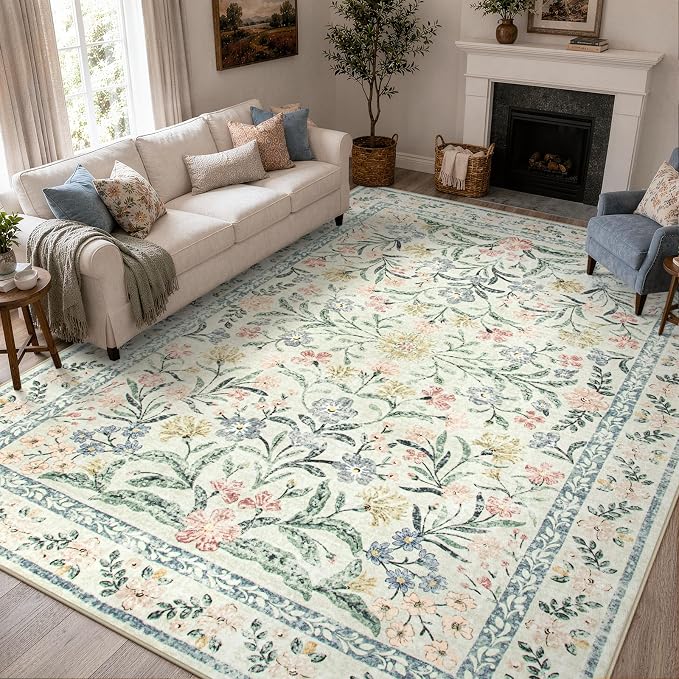 Wonnitar Large Rugs for Living Room, Soft Washable Floral 9x12 Area Rug for by Wonnitar
