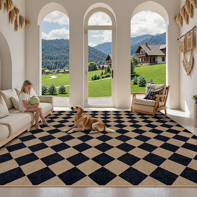 Lahome Colette Checkered Easy Jute Carpet, Washable 8x10 Rugs - Image 6