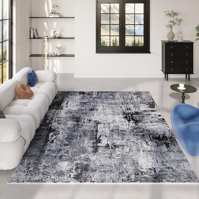 Rugcomf 4x6 Rug Washable Boho Soft Area Rug Abstract Pattern Non-Slip Faux Wool - Image 8