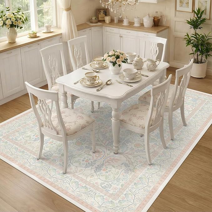 Washable Blue and Pink Rug 5x7 - Image 6