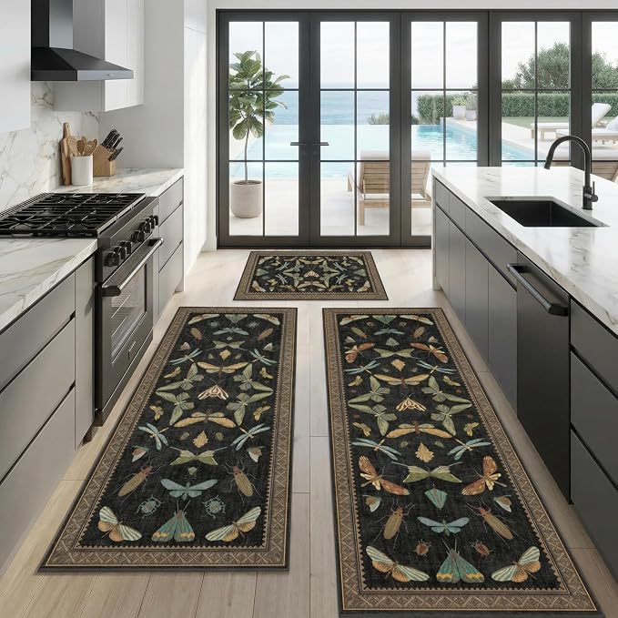 JTJ Insect Botanical Kitchen Rug Set 3 Piece, Vintage Whimsical Runner Rugs - Image 7