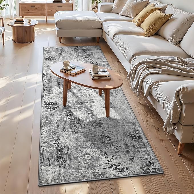 3x7 Grey Rug Runners for Hallways Kitchen Runner Rug Non Slip Washable Black by OmpaaHomeDecor