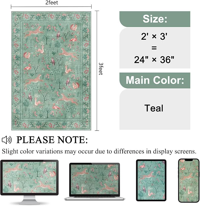 DUKINO 2x3 Rug, Washable Animal Rugs - Image 2