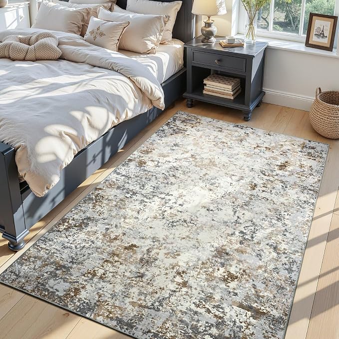 Toneed Abstract Area Rug Modern Washable Rug Soft Non Slip Rug Low Pile by Toneed