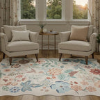DCX Beige Floral Rug 9x12, Washable Beige Rug - Image 7