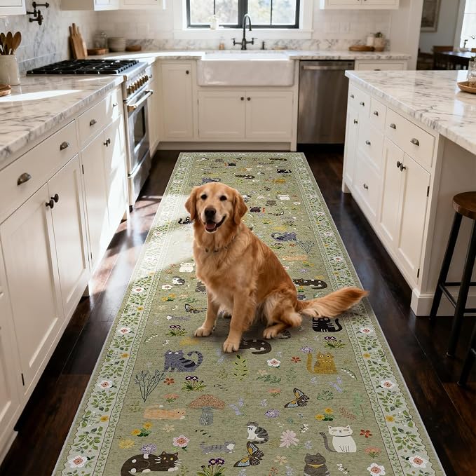Washable 2x10 Hallway Runner Rug: Non Slip Soft Long Low Pile Animal Cat Print - Image 5