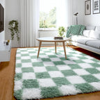 KICMOR Rugs for Bedroom Living Room, 3x5 Fluffy Soft Checkered Shag Area Rug - Image 3