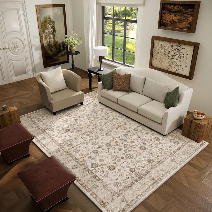 Washable Area Rugs for Living Room: 5x7 Bedroom Rug Boho Vintage Area Rug Stain - Image 2