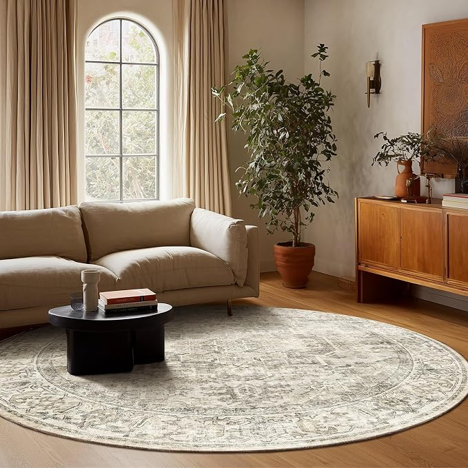 6ft Washable Round Rugs for Bedroom: Circle Living Room Rug Vintage Non Slip - Image 6