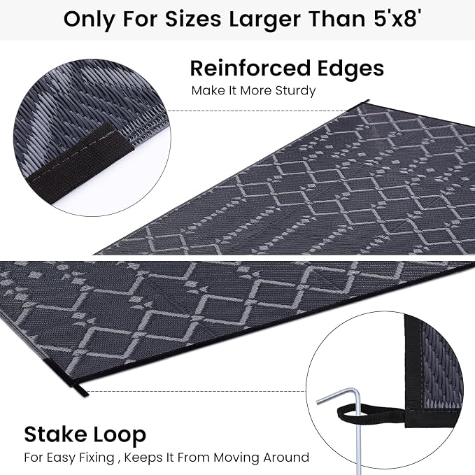 Smiry Outdoor Rug 8x10 ft, Waterproof Reversible Plastic Straw Rugs, Boho - Image 4