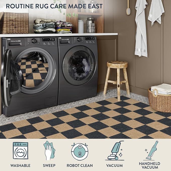 Lahome Colette Checkered Easy Jute Carpet, 3x5 Outdoor Patio Rug Washable Rugs - Image 4
