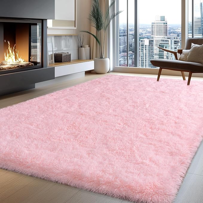 Pink Rugs for Bedroom Girls, 4x6 Fluffy Area Rug for Living Room, Soft Shag - Image 4