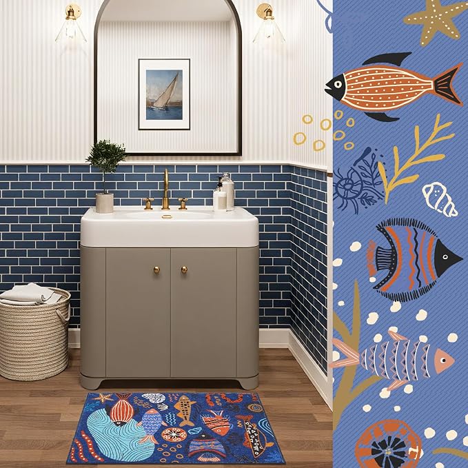jinchan 2x3 Coastal Area Rug Kids Washable Fun Rug Colorful Ocean Fish Small - Image 6