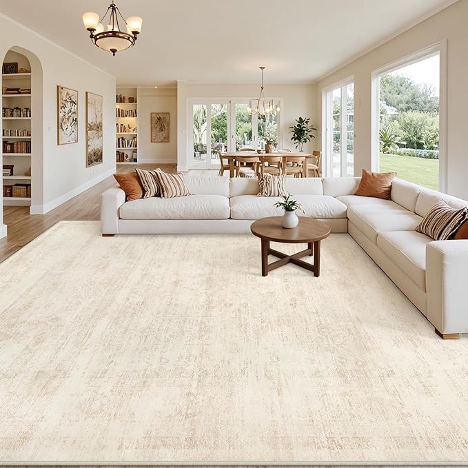 10x12 Area Rug for Living Room: Vintage Boho Neutral Washable Rug Indoor Soft by Luxturiy